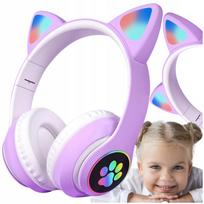 Belaidės vaikų ausinės su mikrofonu, ausytėmis ir LED, Bluetooth, dovana