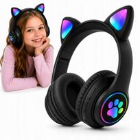 Vaikiškos belaidės Bluetooth ausinės su katės ausytėmis, LED apšvietimu ir mikrofonu