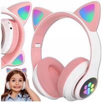 Belaidės ausinės su katės ausytėmis, Bluetooth, LED RGB, vaikams