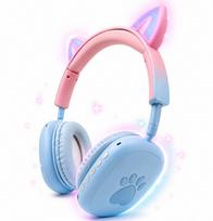 Belaidės Bluetooth ausinės vaikams su LED katės ausytėmis