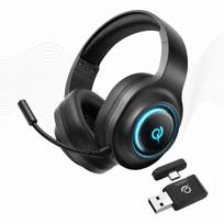 Belaidės žaidimų ausinės QCY Heroad V200, trys veikimo režimai, RGB, USB-C, juodos