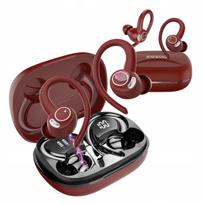 Belaidės sportinės ausinės, Bluetooth 5.4, IP7, USB-C, 48 val., LED, raudonos