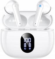 Belaidės Bluetooth 5.4 ausinės su ENC mikrofonu, LED apšvietimu ir 48 val. veikimo laiku, baltos