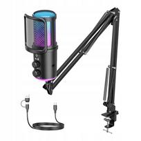 USB žaidimų kondensatorinis mikrofonas su triukšmo slopinimu ir RGB laikikliu