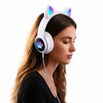 Belaidės ausinės su katės ausytėmis, LED apšvietimu, Bluetooth 5.0, SD lizdu