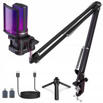 USB mikrofonas su triukšmo slopinimu, RGB apšvietimu ir stovu