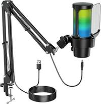 USB kondensatorinis mikrofonas, kardioidinis, 192 kHz, RGB LED