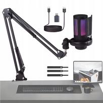 Studijinis USB mikrofonas su reguliuojamu stovu ir RGB apšvietimu kompiuteriui
