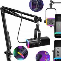 Dinaminis XLR mikrofonas su USB, stovu ir RGB apšvietimu, tinka PS5, su nutildymo funkcija