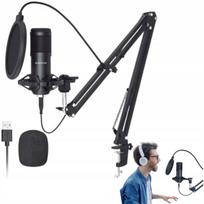 USB mikrofonas su stovu ir pop filtru, skirtas žaidimų transliacijoms ir tinklalaidėms