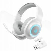 Belaidės žaidimų ausinės QCY Heroad V200, tri-režimai, RGB, USB-C, baltos