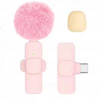 Belaidis atlapo mikrofonas iPhone ir USB-C kompiuteriams, rožinis