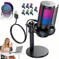 Žaidimų mikrofonas su RGB apšvietimu, metaliniu korpusu ir pop filtru