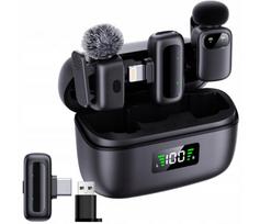 Belaidis mini USB ir USB-C atlapo mikrofonas, juodas, kompiuteriui