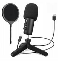 USB žaidimų kondensatorinis mikrofonas su RGB apšvietimu, 192 kHz, pop filtras, PC