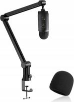 Mikrofono stovas su bumu, filtrų ir putų gaubtu