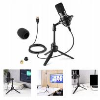USB kondensatorinis mikrofonas su stovu, skirtas įrašams ir podcast'ams
