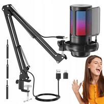 Studijinis USB mikrofonas su stoveliu, RGB apšvietimas, skirtas žaidimams