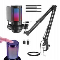 Žaidimų kondensatorinis mikrofonas su RGB apšvietimu, stovu ir nutildymo mygtuku