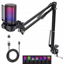 USB kondensatorinis mikrofonas su stovu, žaidimams, RGB, kompiuteriui