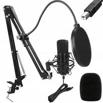 Studijinis USB kondensatorinis mikrofonas su stovu ir pop filtru