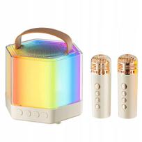 Nešiojama mini karaoke kolonėlė su mikrofonu ir LED, smėlio spalvos