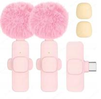 Belaidis dvigubas mikrofonas iPhone ir USB-C telefonams, rožinis