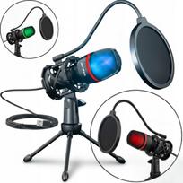 Studijinis USB mikrofonas EUROLOOK su RGB apšvietimu ir stovu
