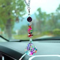 1pc Color Crystal Pendant Rainbow Drop Diamond Prisms Rearview Mirror Hangings Car Accessories Home Room Garden Decor Wind 06 beige