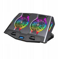 Nešiojamojo kompiuterio aušintuvas su RGB apšvietimu, tylūs nematomi ventiliatoriai, telefonui, pilkas