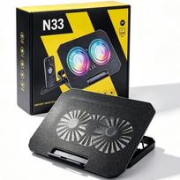 Nešiojamojo kompiuterio aušintuvas, 14–16" su LED, reguliuojamas, 2 USB ventiliatoriai