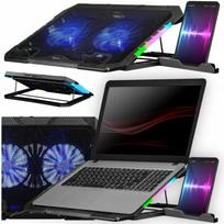 Nešiojamojo kompiuterio aušinimo stovas, reguliuojamas, tinka iki 17", 2 USB, LED
