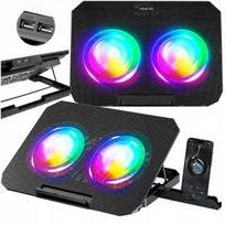 Nešiojamojo kompiuterio aušinimo padėklas, reguliuojamas, 9–17", LED RGB, 2x USB