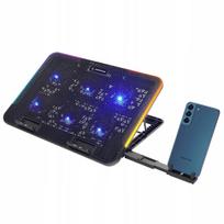 Nešiojamojo kompiuterio aušinimo stovas Rampage Sixpower R9 su RGB, reguliuojamas, su USB HUB