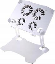 Nešiojamojo kompiuterio stovas, reguliuojamas, aliuminis, su aušinimu ir LED, USB