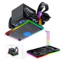 RGB LED aušinimo stotelė Steam su 2 pultelių įkrovikliu, 4 USB laikiklis