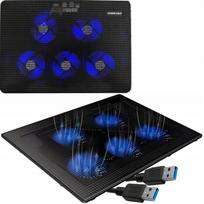 Nešiojamojo kompiuterio aušinimo stovas, 5 ventiliatoriai, USB, LED, 12–17