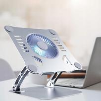 Nešiojamojo kompiuterio stovas su aušintuvu, aliuminis, USB, sidabrinis