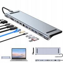 Doko stotelė 12in1 su HDMI, VGA, USB 3.0, USB 2.0, SD/TF kortelių skaitytuvu ir 3,5 mm jungtimi