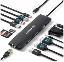 USB-C dokinė stotelė 13 viename, 2x HDMI 4K, VGA, PD 100W, Ethernet, USB 3.2