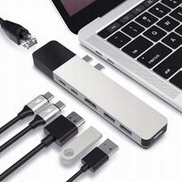 USB-C HUB HYPER, 6 jungtys, 2 Thunderbolt 3, 40Gbps, 100W, Gigabit Ethernet, 4K HDMI