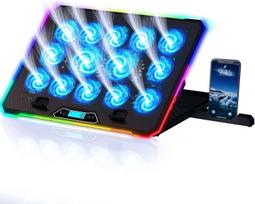 Nešiojamojo kompiuterio aušinimo stovas su 14 RGB ventiliatorių, iki 17