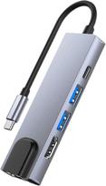 USB-C šakotuvas 5-in-1 su Ethernet, 4K HDMI, PD 87W, nešiojamųjų kompiuterių stotelė