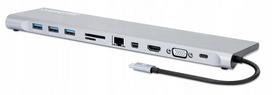 Dokavimo stotelė Manhattan USB-C su HDMI, MiniDP, VGA, RJ45, 3x USB ir SD kortelių skaitytuvu