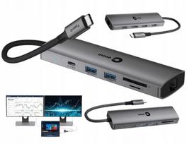 Dokų stotelė ultrabook kompiuteriui, USB-C PD 100W, 4x USB 3.0/2.0, 2x HDMI, RJ45, VGA