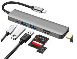 USB-C šakotuvas 6-in-1 su HDMI 4K, PD 100W, SD, TF, USB 3.0, nešiojamam kompiuteriui
