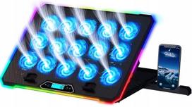 Nešiojamojo kompiuterio aušinimo stovas, 15 ventiliatorių, RGB apšvietimas, 2 USB jungtys
