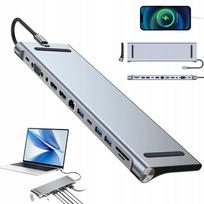 USB-C dokas 12in1 su 3 HDMI, 4K, VGA, PD 100W