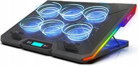 Nešiojamojo kompiuterio aušinimo stovas su RGB apšvietimu, 6 ventiliatoriai, ekranas, 11–17", 2100 aps./min