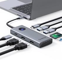 USB-C dokas 8in1 su 2 HDMI (4K), 100W PD ir kortelių skaitytuvu